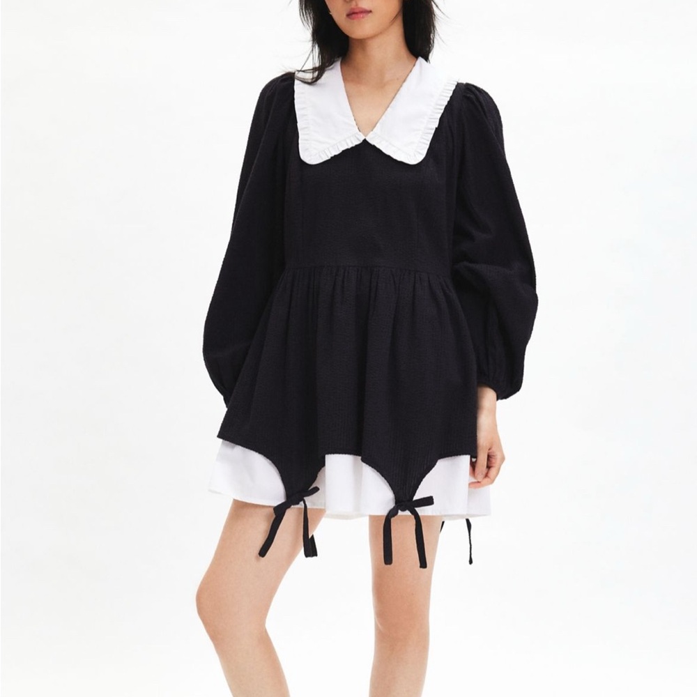 Neon Rose Collard Bow Mini Dress